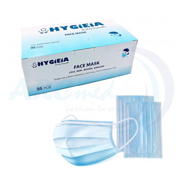 HYGIEIA Disposable Face Mask 3 Ply Earloop - Blue 50's/box
