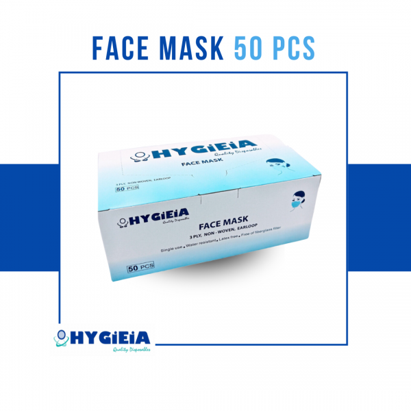 Hygieia Disposable Face Masks - 3 ply ear loop, blue (50's/box) | Hygienic, Quality Masks for Hospitals, Clinics, Salons & Spas